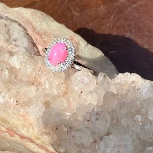 PINK FIRE OPAL & CZ 925 STERLING SILVER RING, SIZE 8